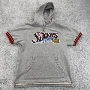 Philadelphia 76ers Hoodie Mens Medium NBA Basketball Short Sleeve Mitchell Ness